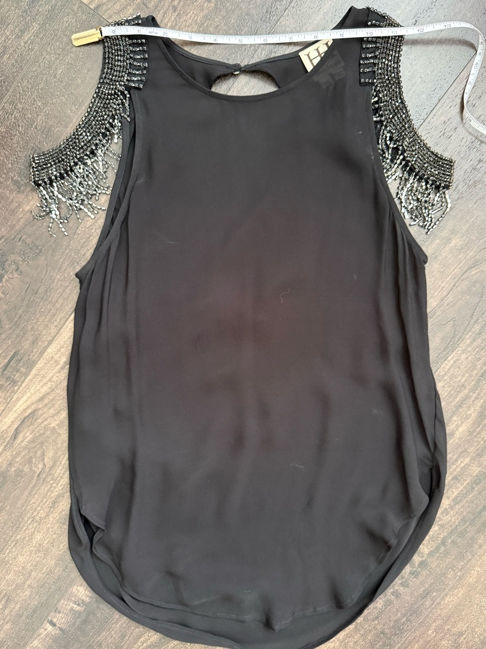 Haute Hippie Silk Beaded Fringe Tank XS Black Embellished Party Cocktail Top